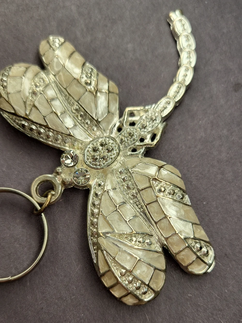 Dragonfly Keyring Charm with Crystal & Mother-of-Pearl Inlay
